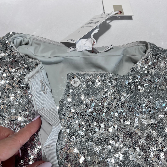 Good American Sequin Crop Top S Silver Button front NWT New Years Party - Picture 5 of 9